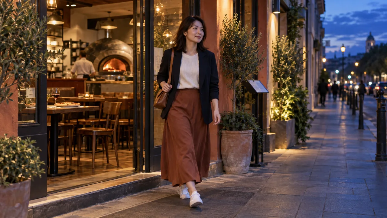 一人客が短い食事を終えて店を出る場面イメージ