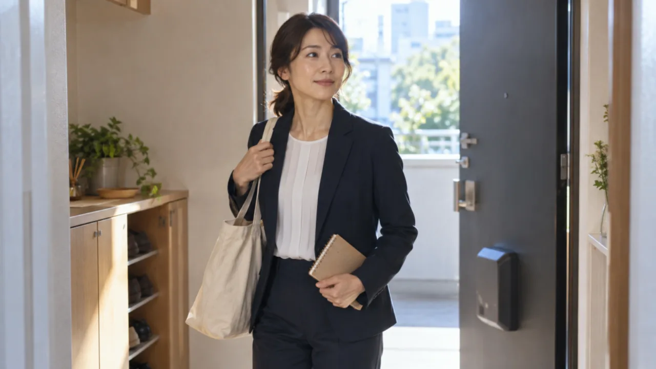 小さなノートを持ち平日の仕事へ出かける美咲さん