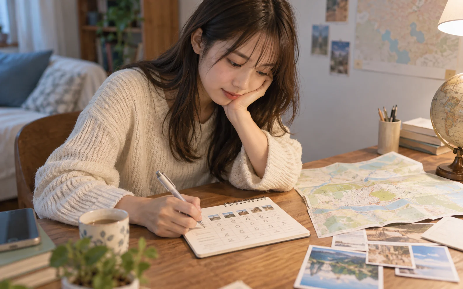 候補を比較するノートを作る栞さん(仮)