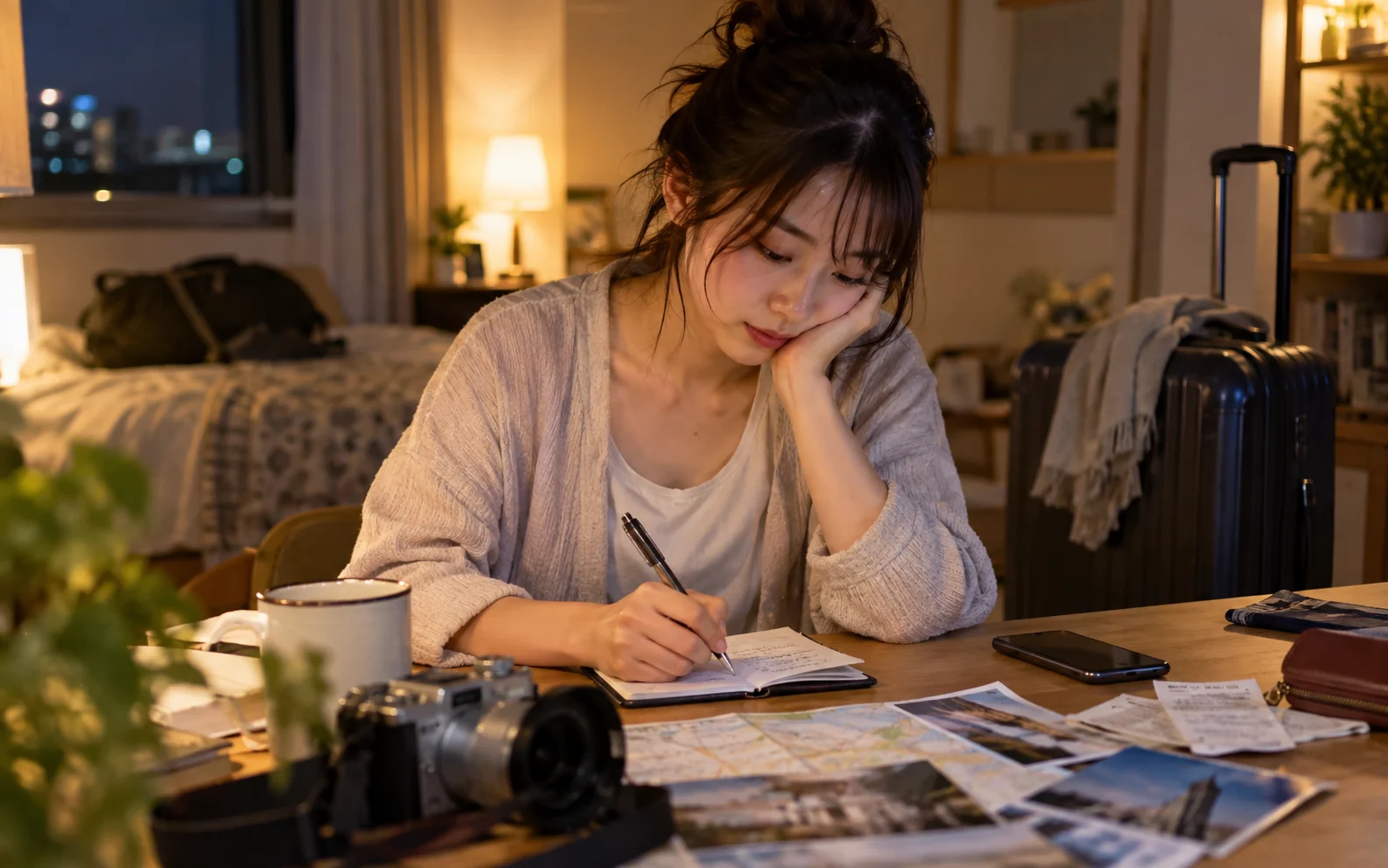 旅の支出と疲れた時間を振り返る栞さん(仮)