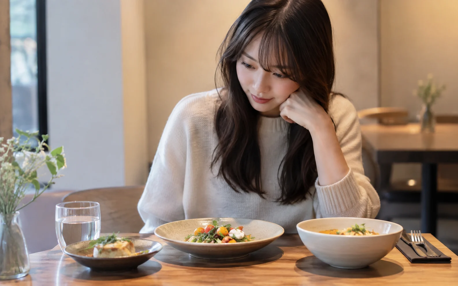 旅先の一人用の食事を選ぶ計画イメージ