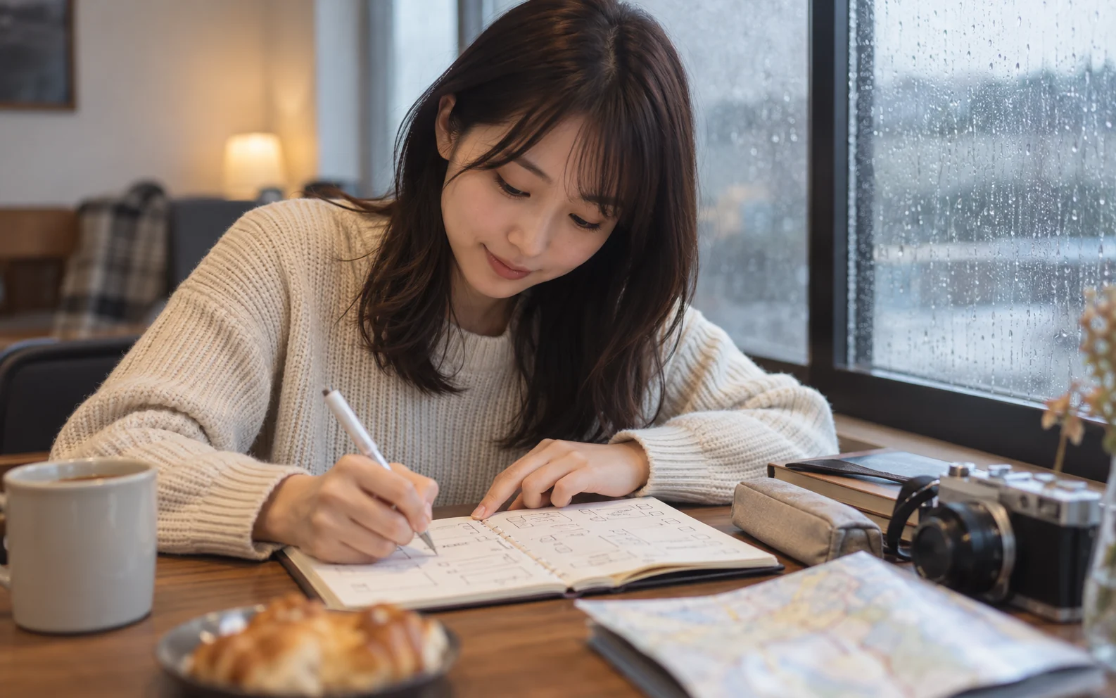 雨の日の旅程を短くする栞さん(仮)