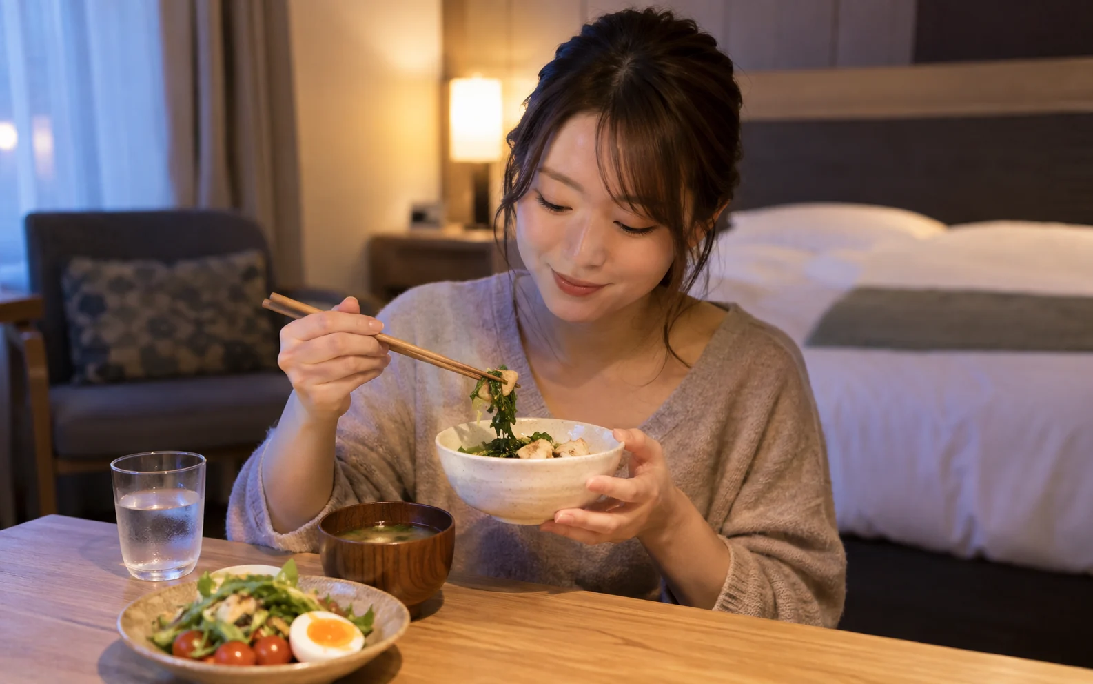 出発前夜に予約と持ち物の確認を終える栞さん(仮)