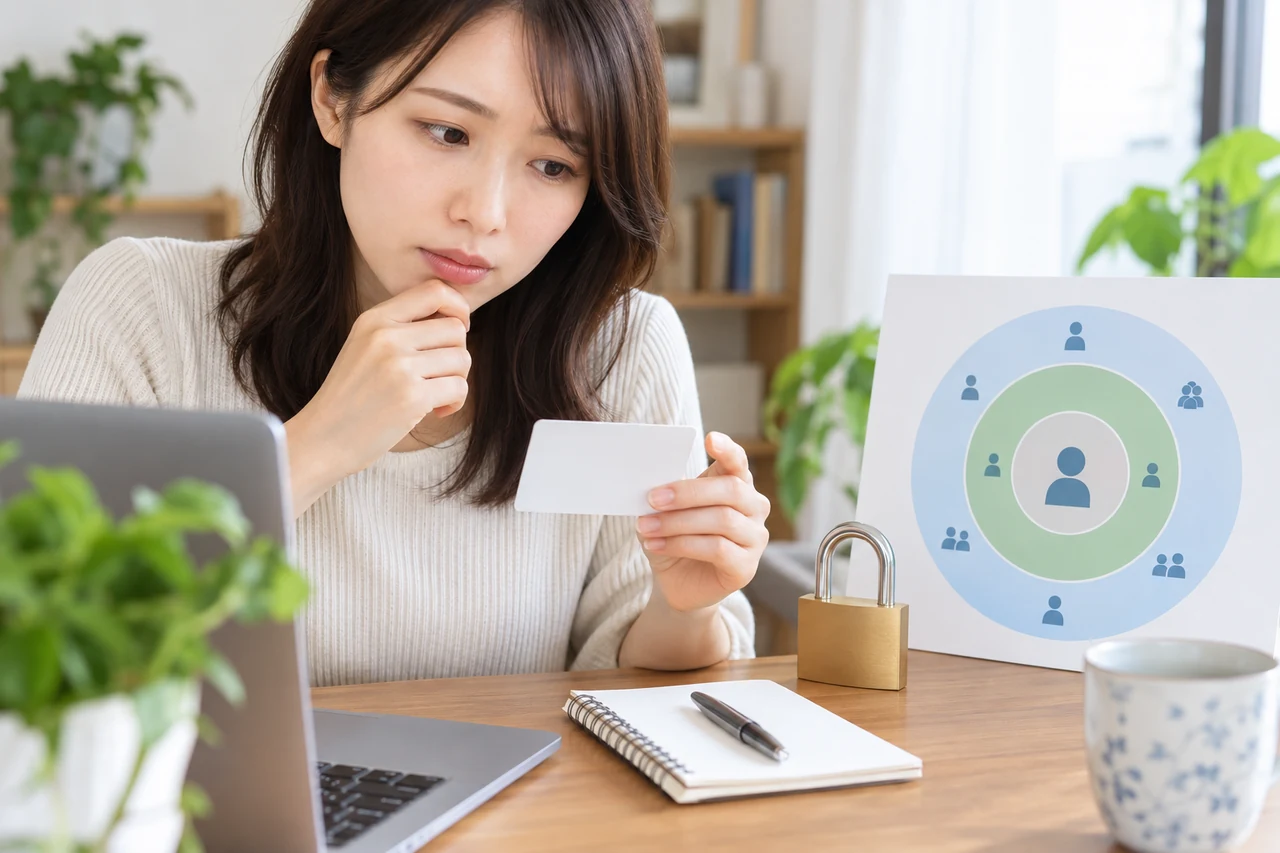 本人確認で確認される範囲を資料で確かめる葵さん