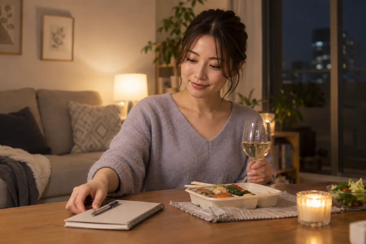 帰宅後に婚活パーティーを振り返る葵さん