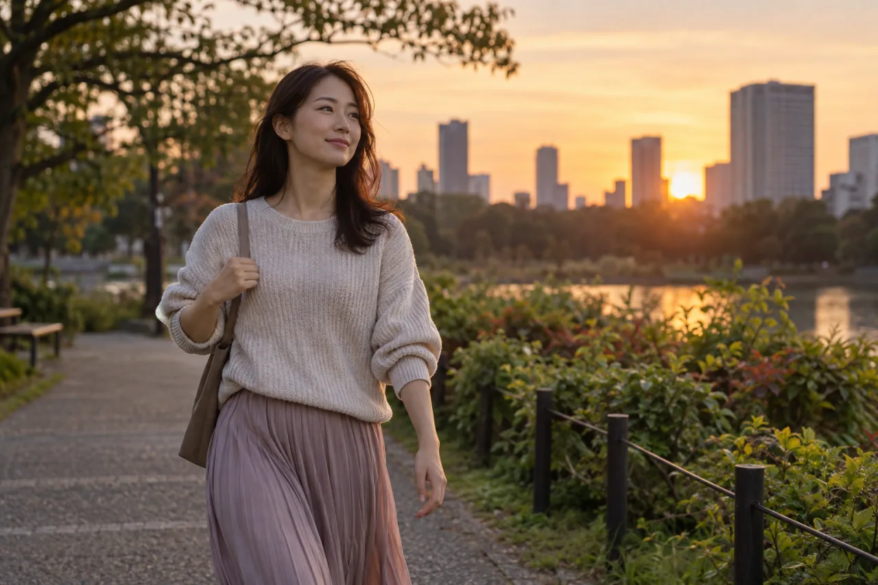 婚活の合間に一人で散歩する葵さん