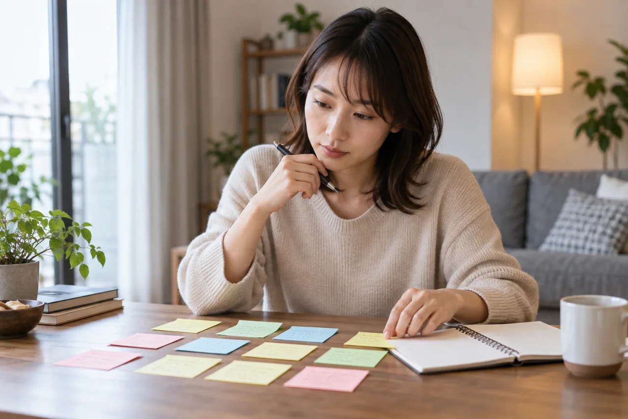 四週間の婚活を付箋で振り返る葵さん