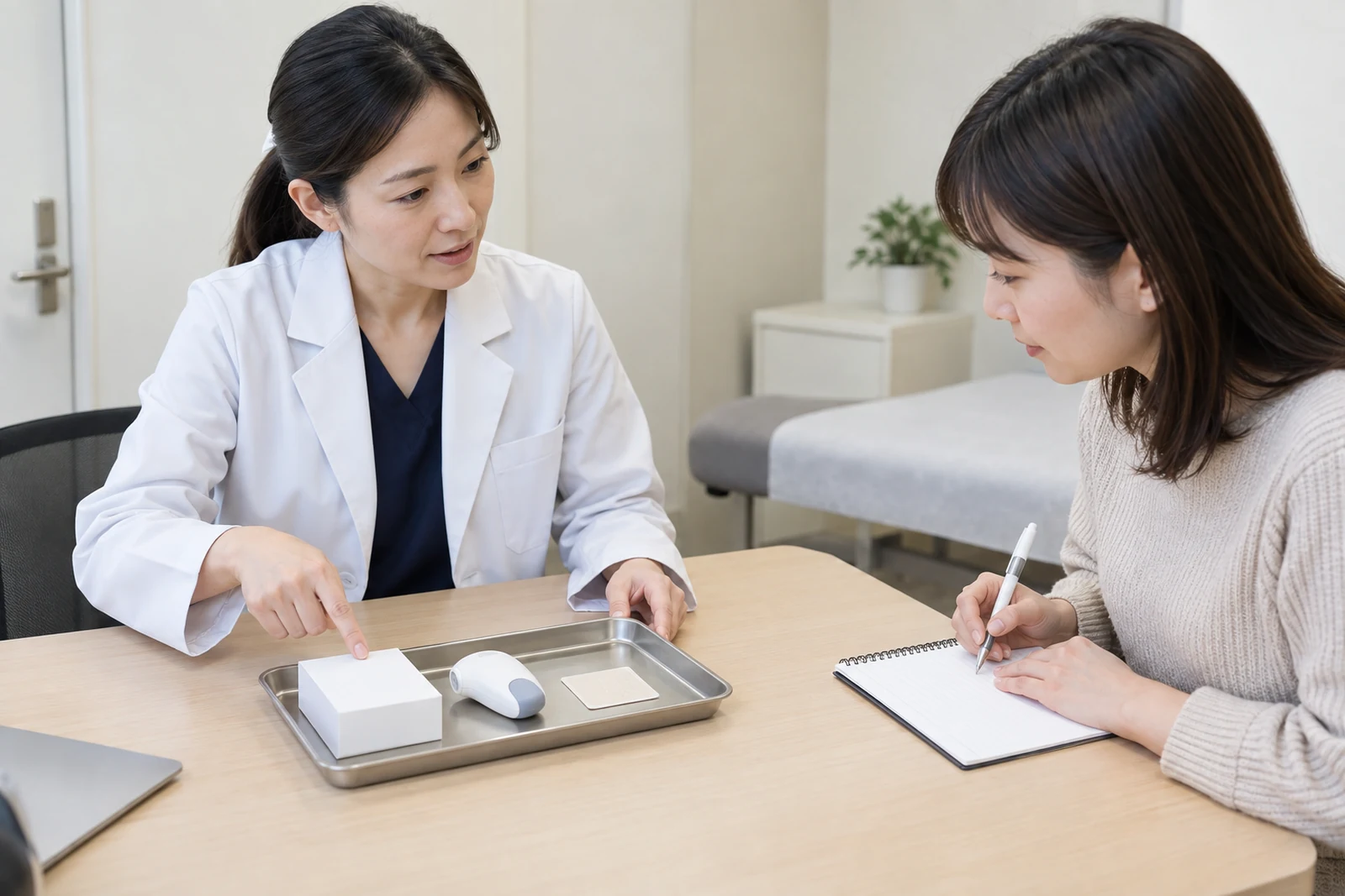 美容医療で使う薬や機器について医師に確認する相談場面