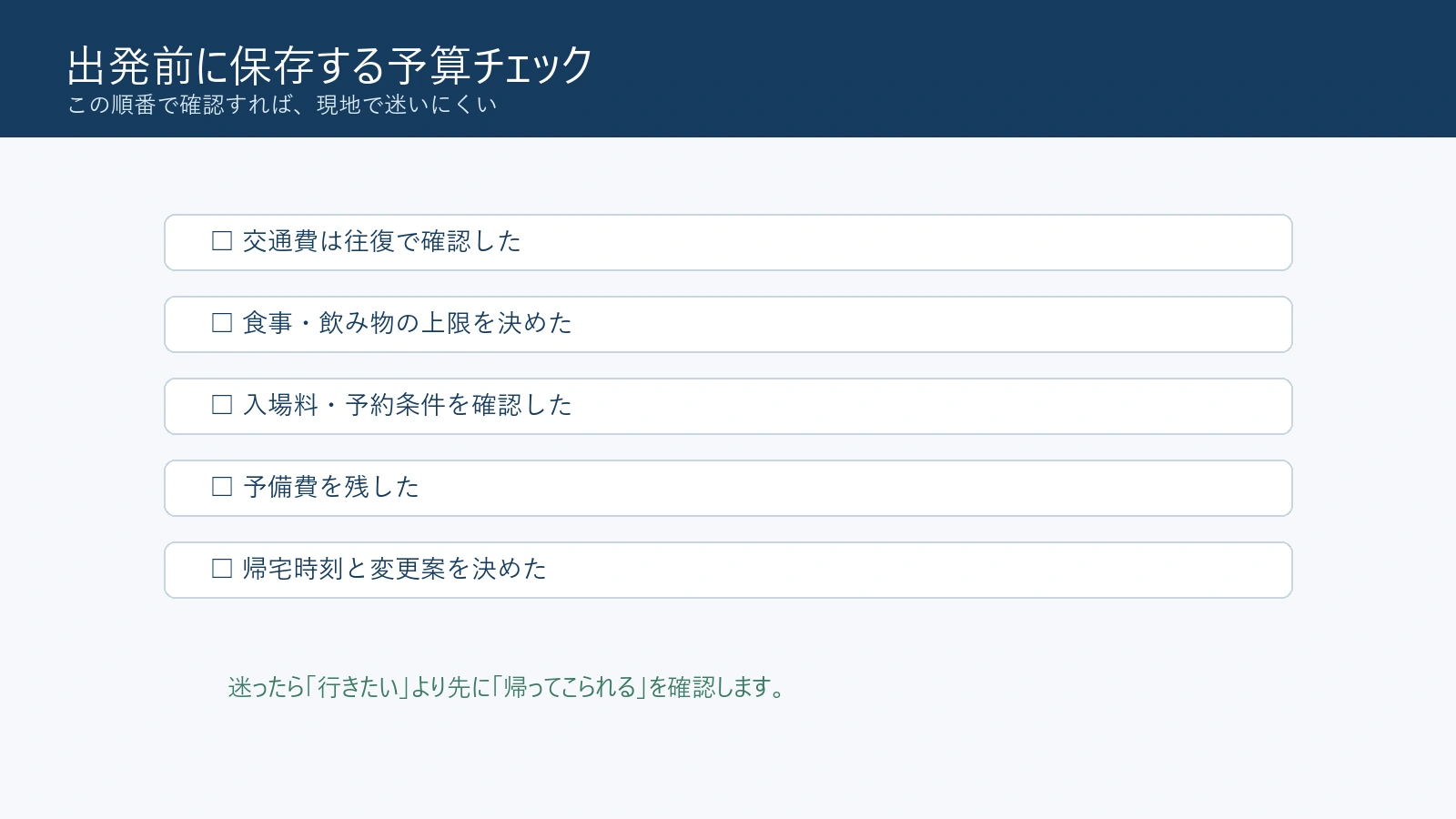 日帰り旅行の予算チェックリスト図解