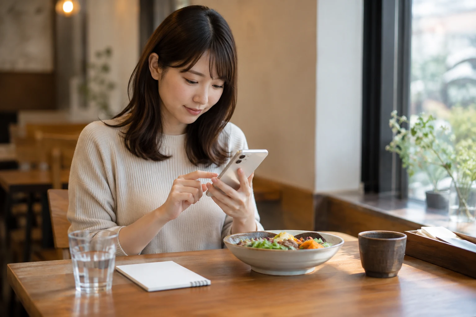 一人分の注文をスマートフォンで確認する場面