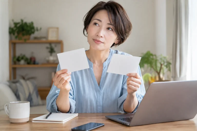 転職サイトを比較する日本人女性の架空の編集イメージ