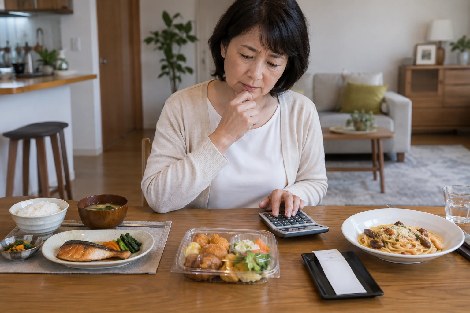 自炊と惣菜と外食を比較する日本人女性