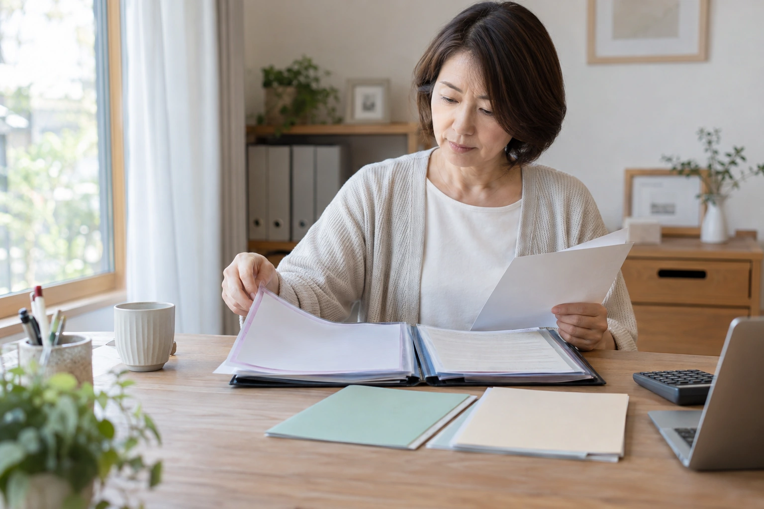 iDeCoと企業年金の掛金を確認する日本人女性