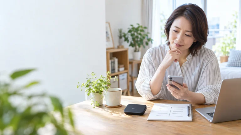 ポケット型WiFiを比較する女性