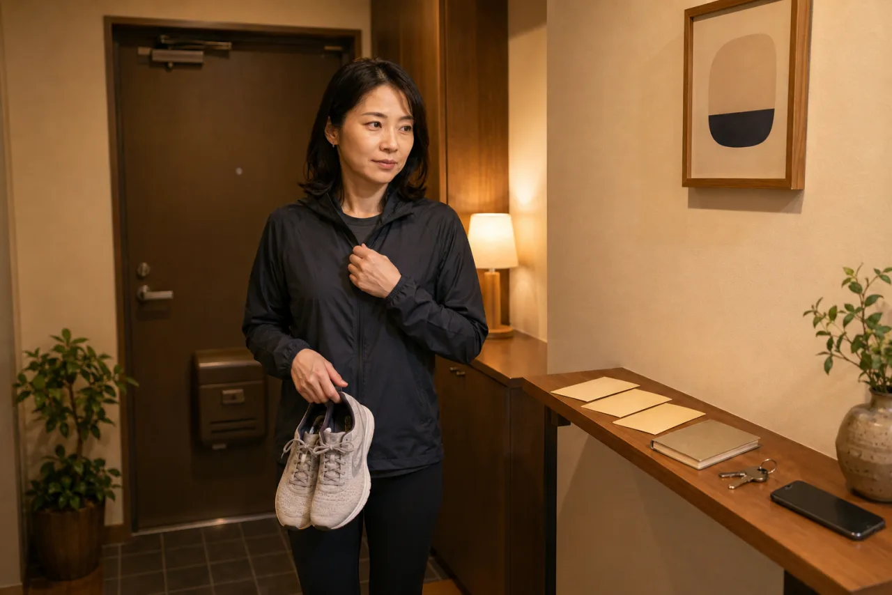 購入を急がず、三つの封筒を棚に残してランニングへ出る佳奈さん