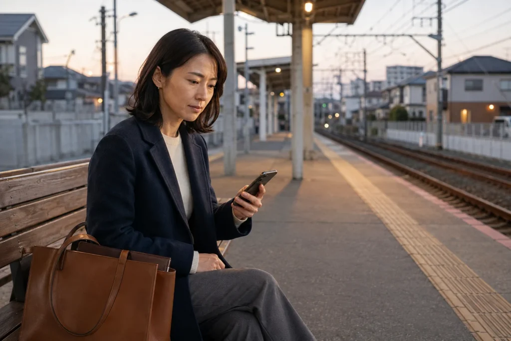 購入を考えていた翌週、職場から異動を打診され駅のベンチで考える37歳の女性