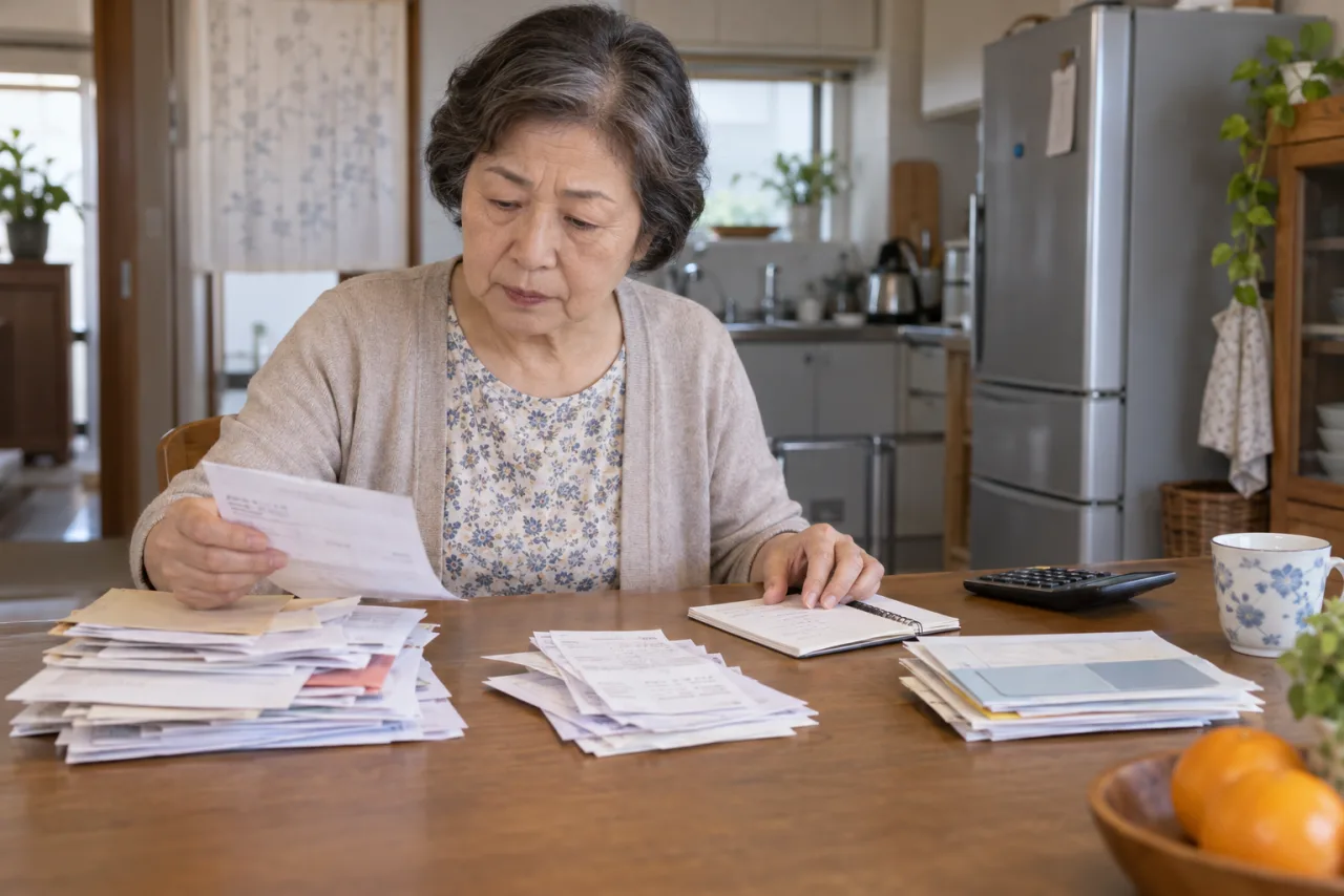 請求書を優先順位で整理する67歳の和枝さん