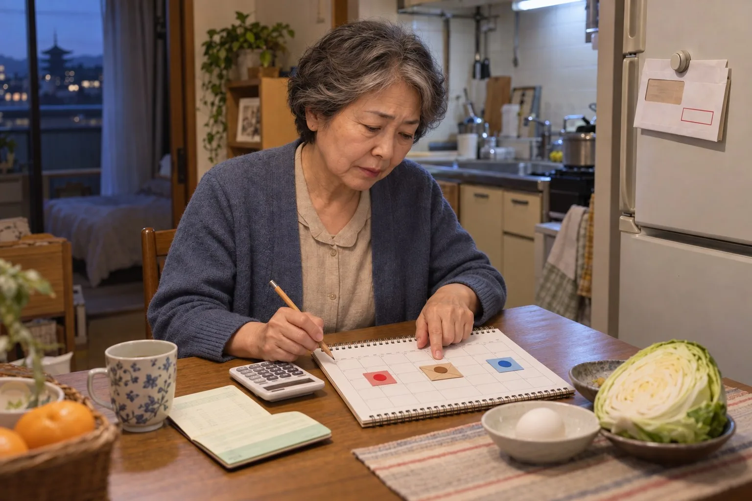 電気の期限と家賃と年金日を三枚のカードへ分ける和枝さん