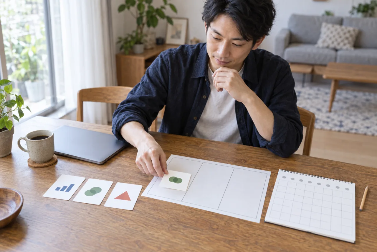 転職と現職と学び直しの道を比べる健太さん