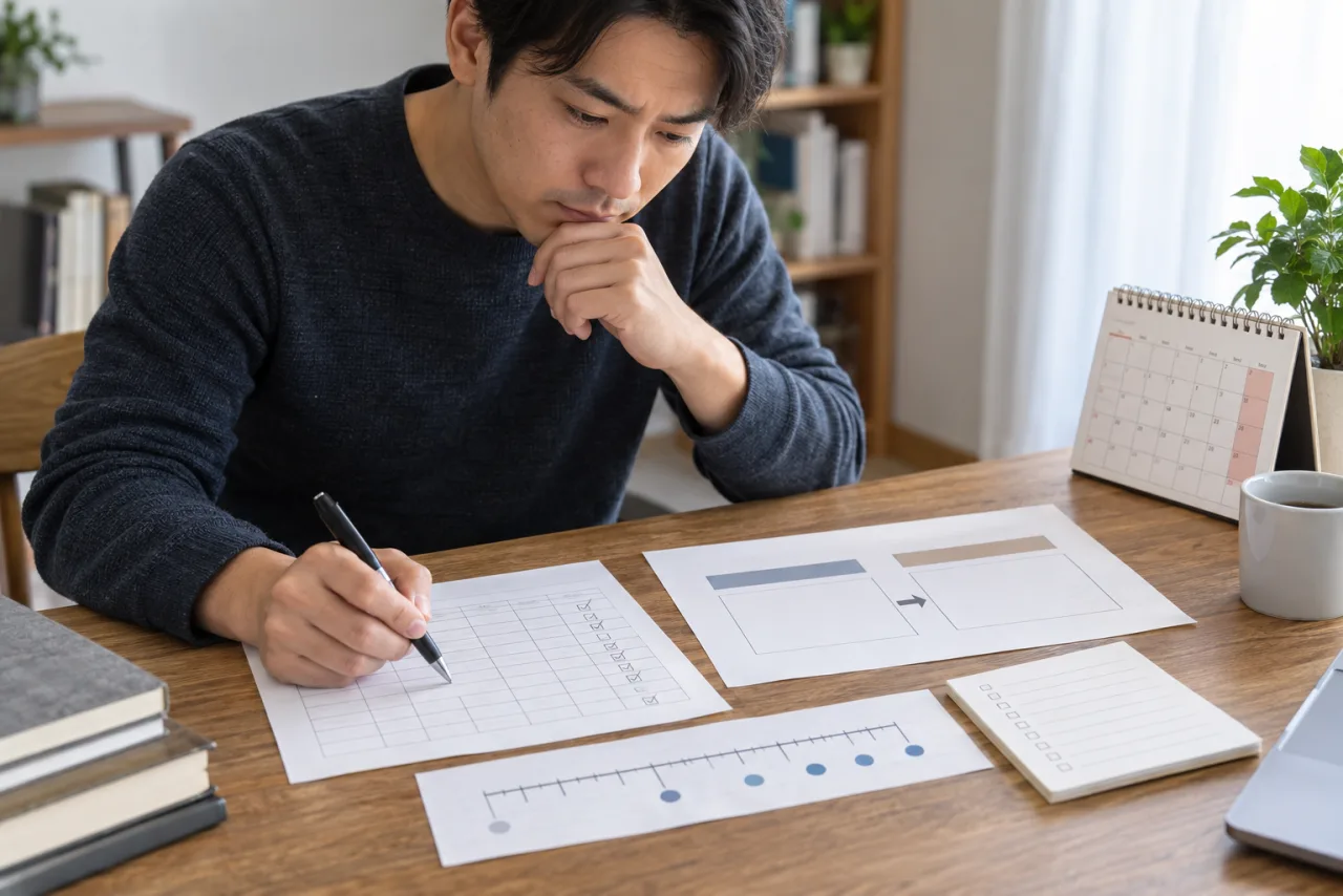 実績の数字を仕事の大きさに合わせて整理する健太さん