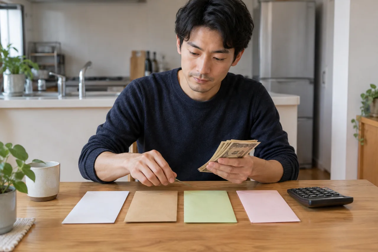 健太さんが資金を四つの置き場へ分ける