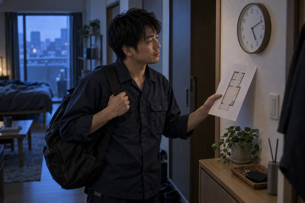 夜勤明けに駅から部屋までの帰宅動線を確認する健太さん