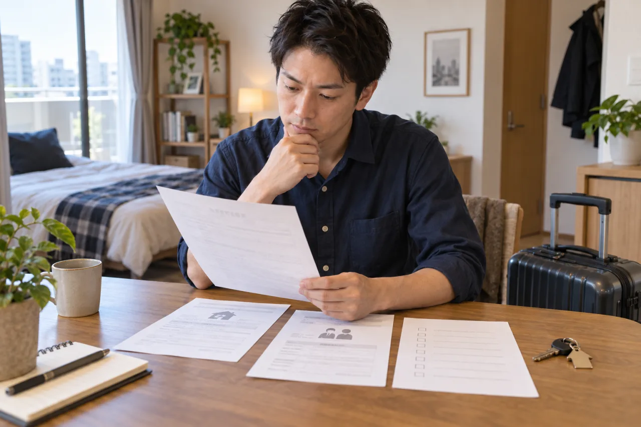 賃貸更新の費用と契約書類を確認する健太さん