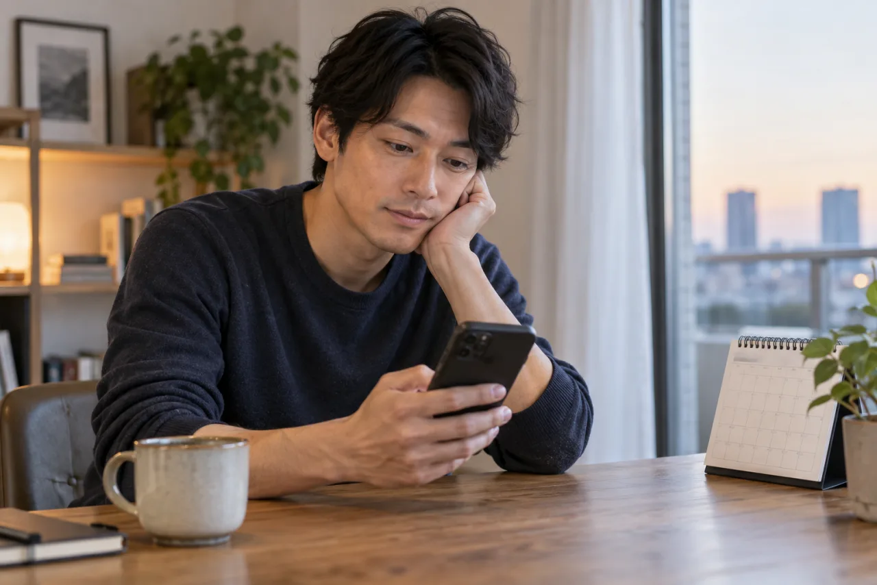 返事を待ちながら自分の予定を確認する健太さん