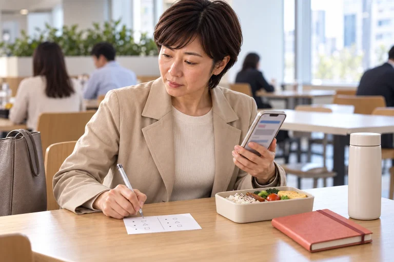 昼休みに求人詳細と比較カードを照合する美咲さん