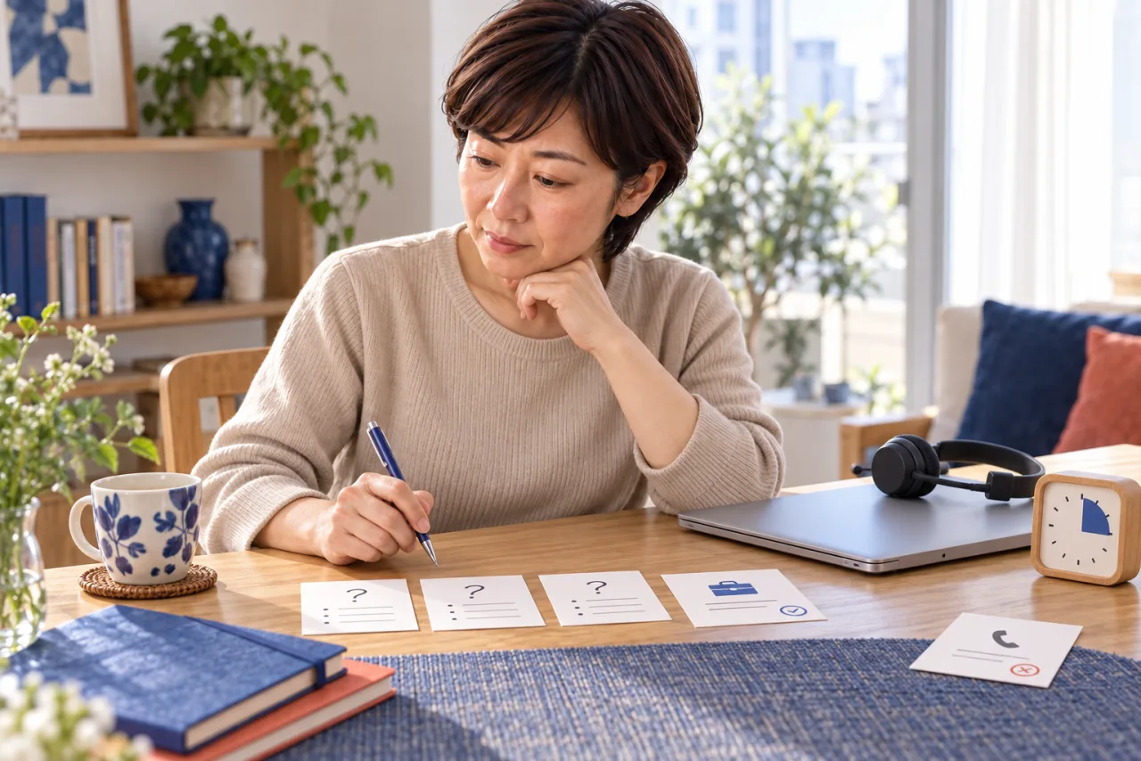 面談後に三つの質問と一つの候補求人を残す美咲さん