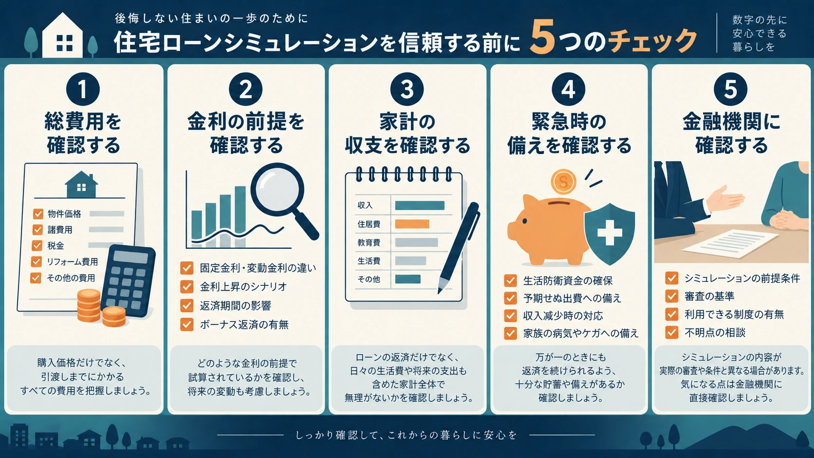 住宅ローンシミュレーションを信頼する前に確認する5項目の図解