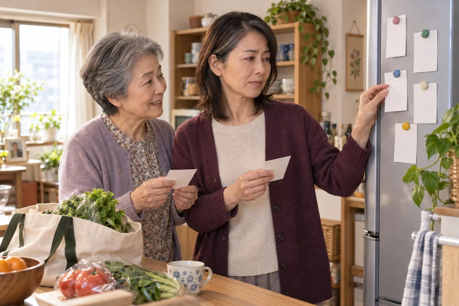 母の家の冷蔵庫に貼られた病院以外の生活予定を一緒に整理する直美さんと母
