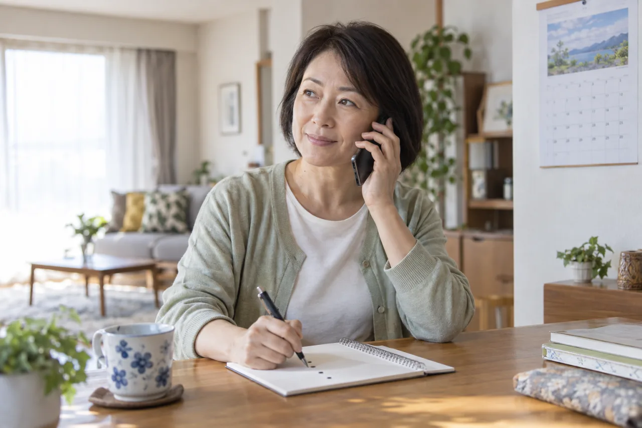 将来の支援について電話で確認する直美さん