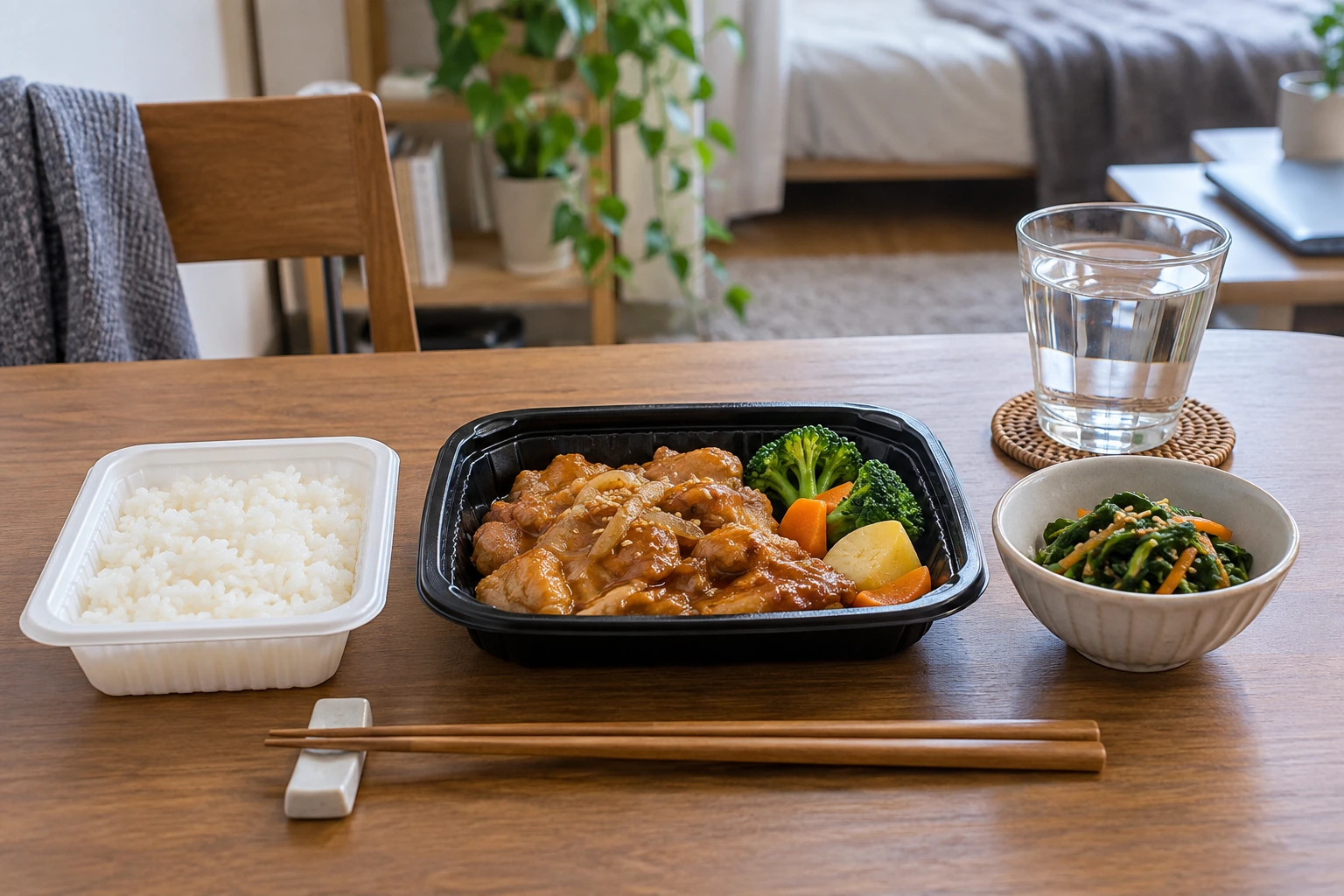 忙しい日に買った主菜へ副菜を一つ足す一人分の食事
