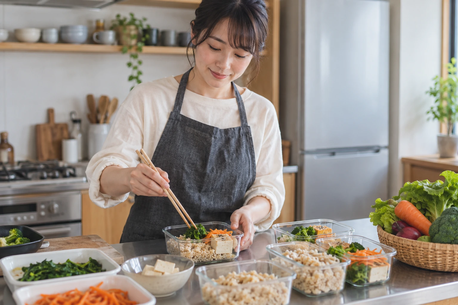 一人分の食材を小分けして保存する場面