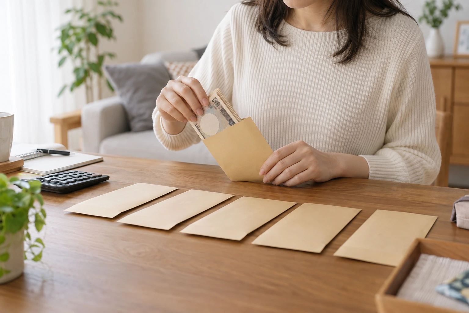 家計相談の席で資料を指しながら話す女性