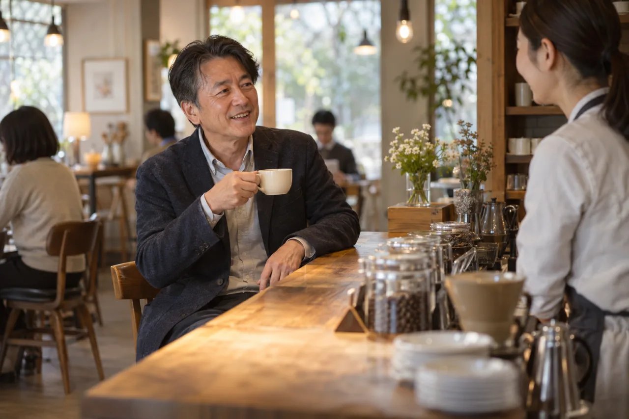 人の気配があるカフェで過ごす聡さん