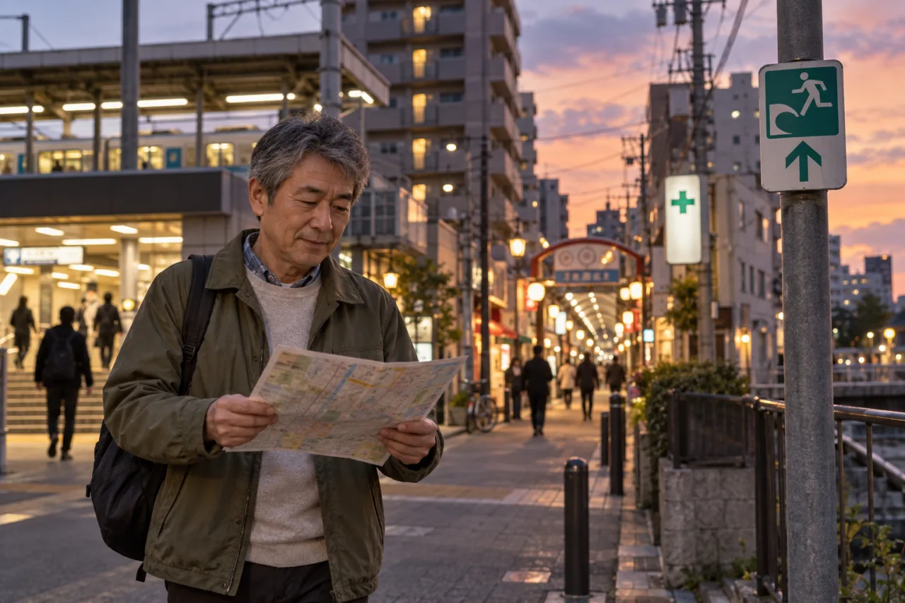 大阪の候補駅を夕方に歩く57歳の聡さん