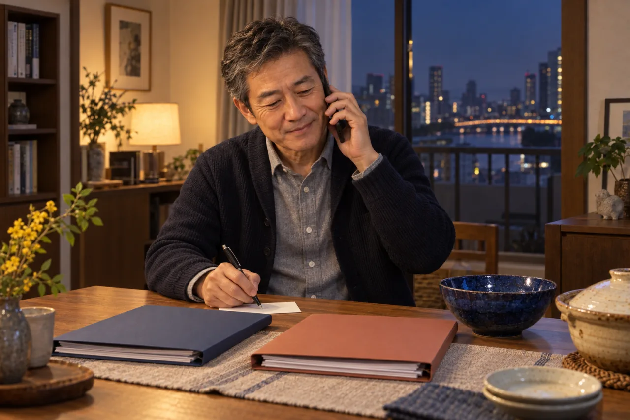 二冊のファイルを前に姉へ電話する聡さん