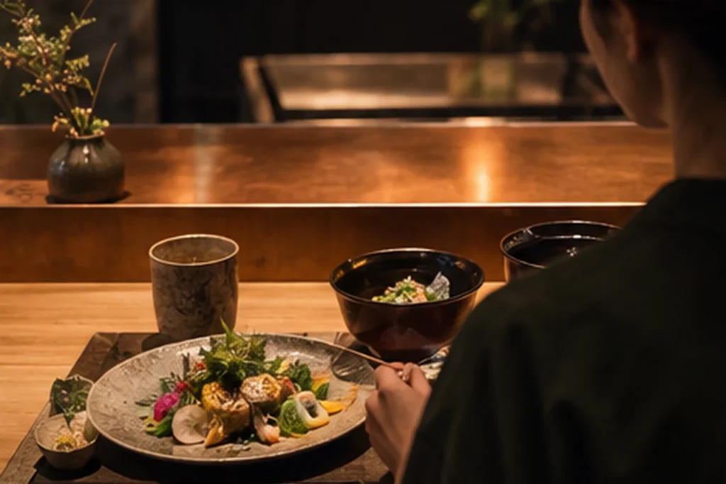 静かなカウンターで季節の料理を一人分味わう夕食