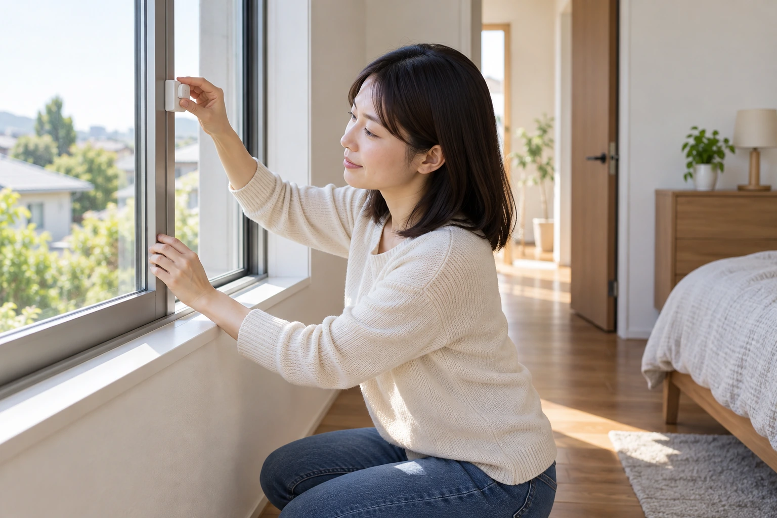 玄関内側と窓の補助用品を外せる方法で設置する編集イメージ