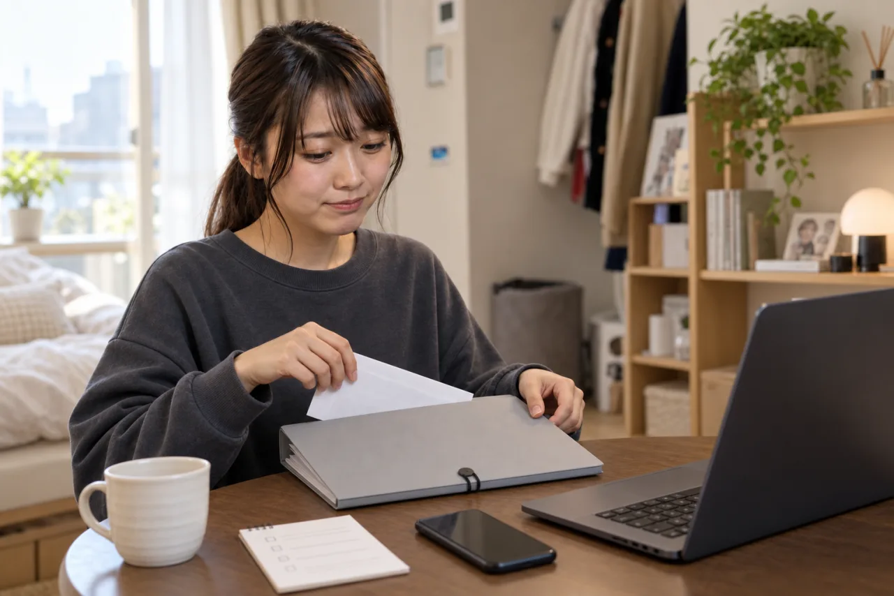 寄附記録を一冊のファイルへしまい手続きを終えた栞さん