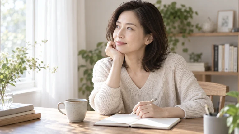 目元の見え方を落ち着いて記録する女性の編集イメージ