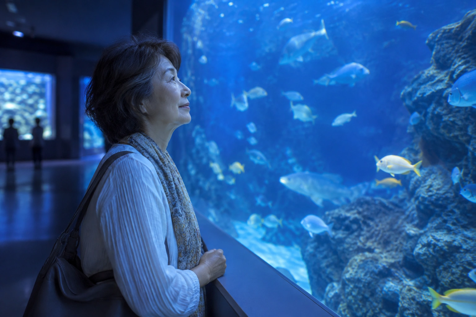 水族館を一人で静かに楽しむ日本人女性