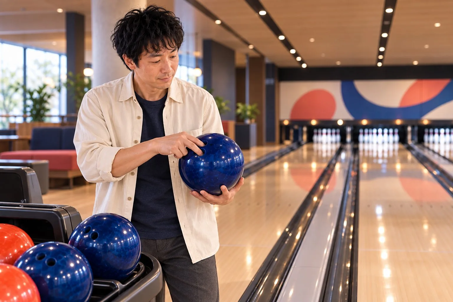 ハウスボールの指穴を確かめる裕介さん