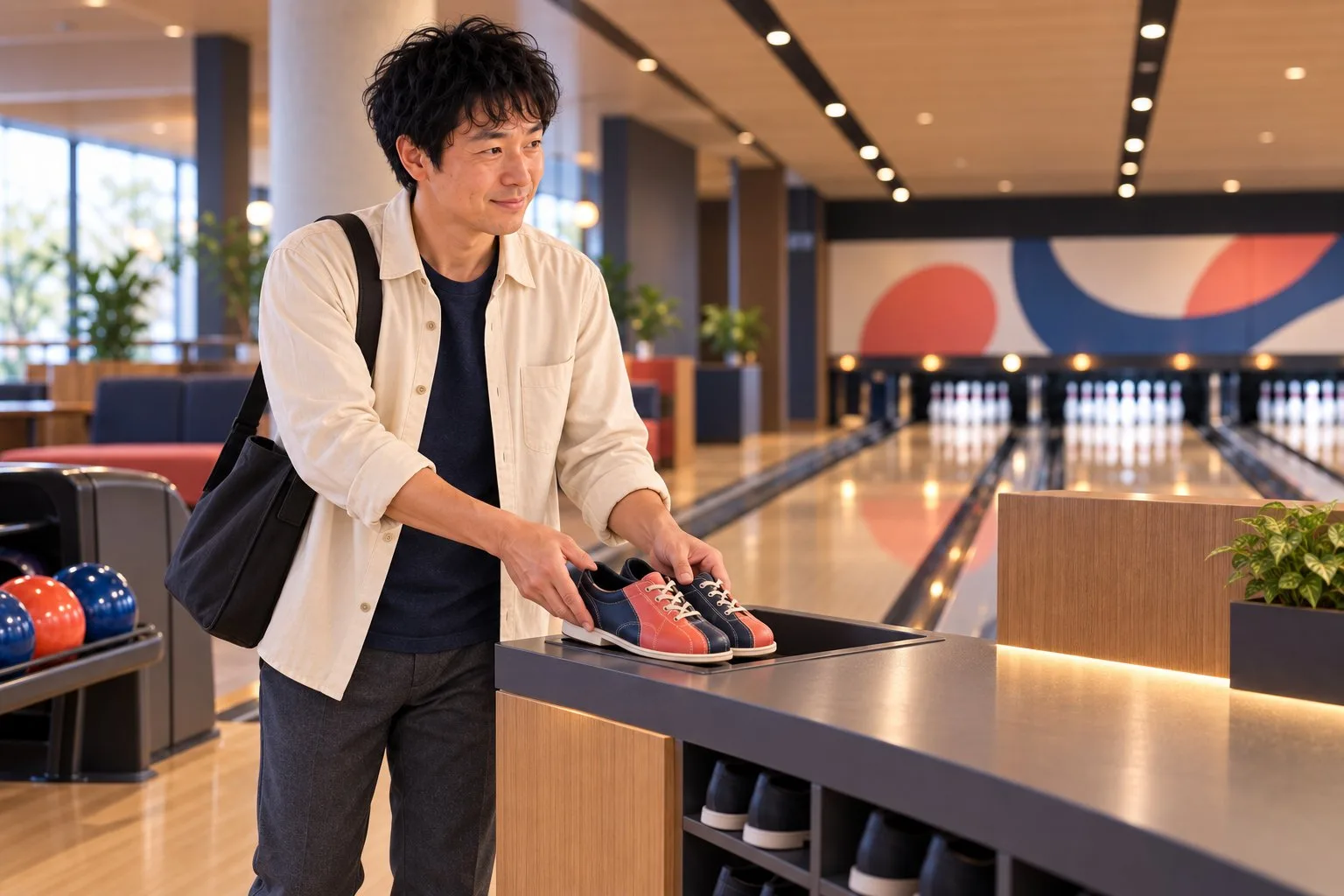 二ゲームを終え貸靴を返す裕介さん