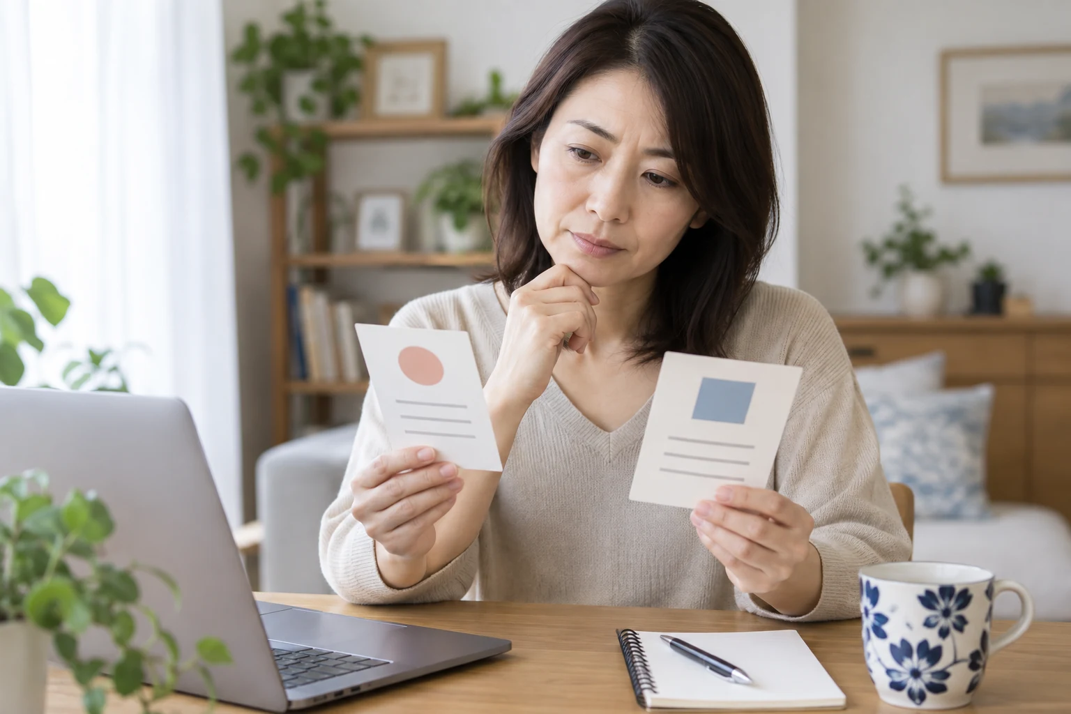 一人利用の予約条件を比較する女性の編集イメージ