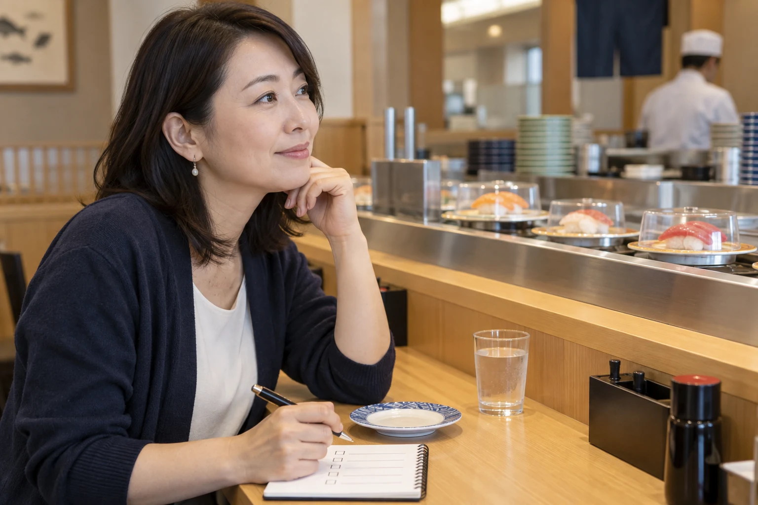 注文量と休憩のタイミングを考える女性の編集イメージ