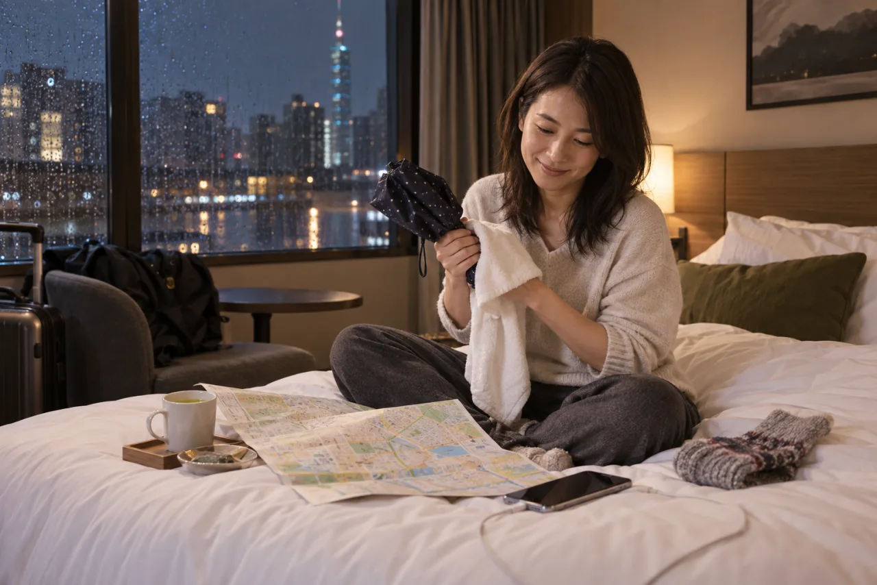 雨の台北でホテルへ戻り休む一人旅
