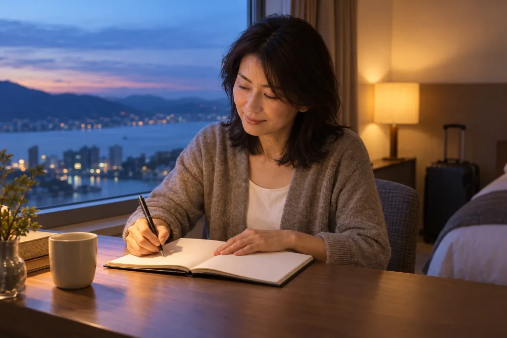 次の旅を思い浮かべる夜のイメージ